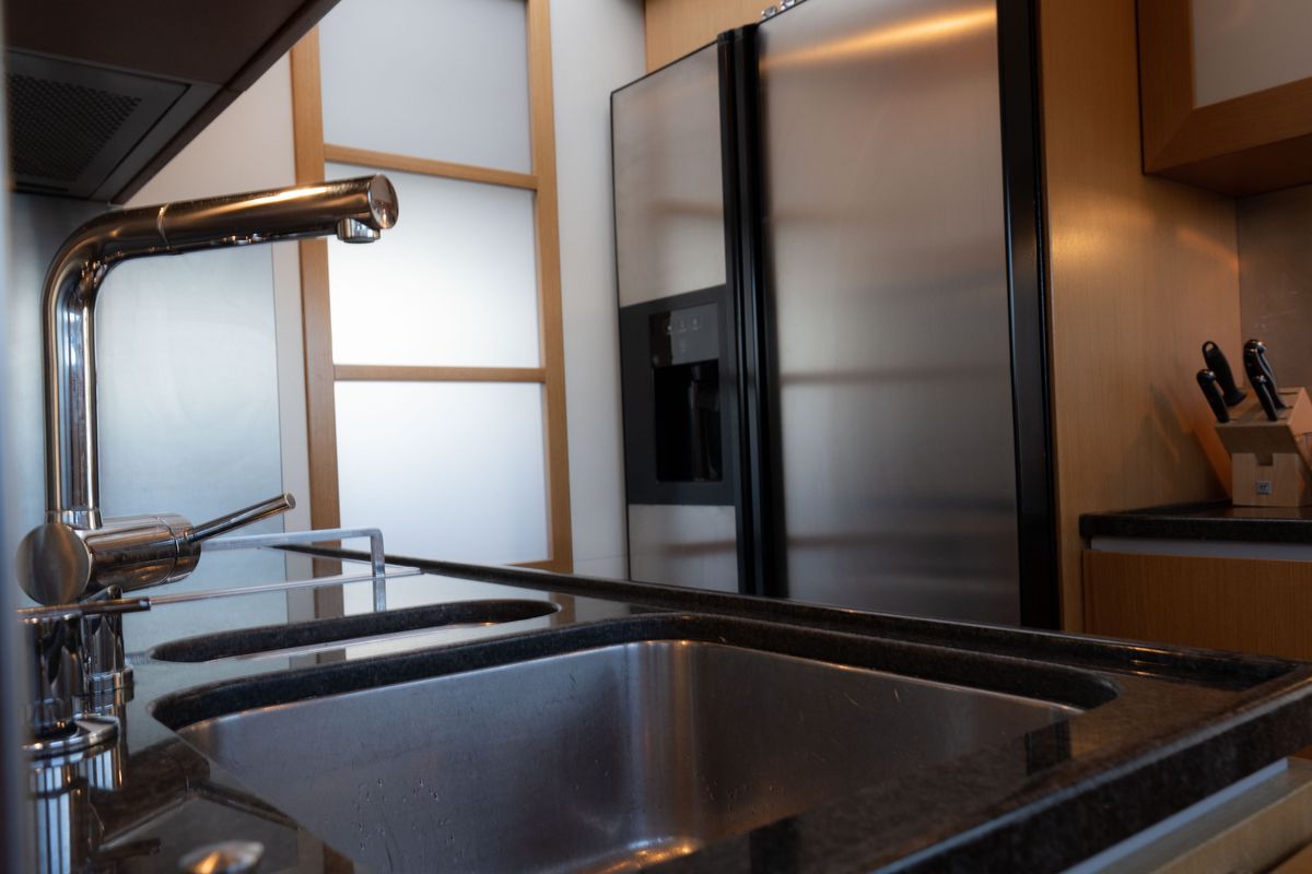 Galley of Nineteen, a Ferretti 780 yacht at Athens, Greece