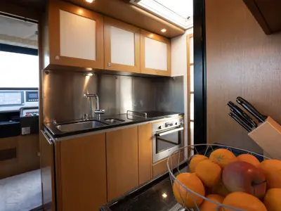 Galley of Nineteen, a Ferretti 780 yacht at Athens, Greece