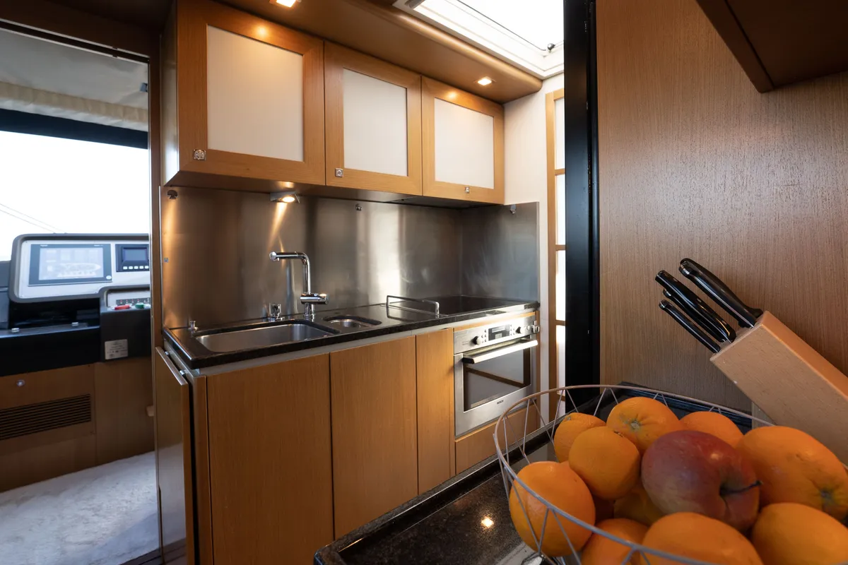 Galley of Nineteen, a Ferretti 780 yacht at Athens, Greece