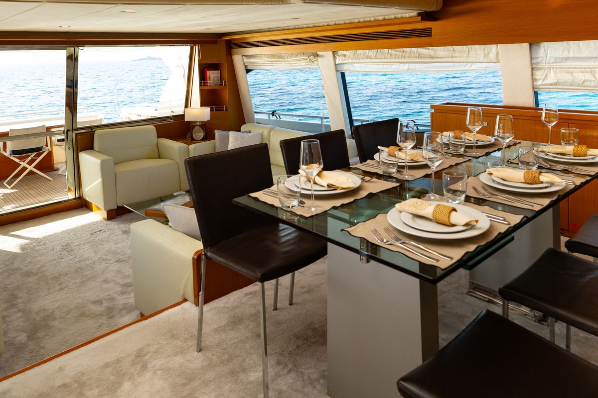 Salon of Nineteen, a Ferretti 780 yacht at Athens, Greece