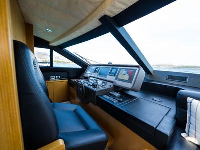 Cockpit of Nineteen, a Ferretti 780 yacht at Athens, Greece