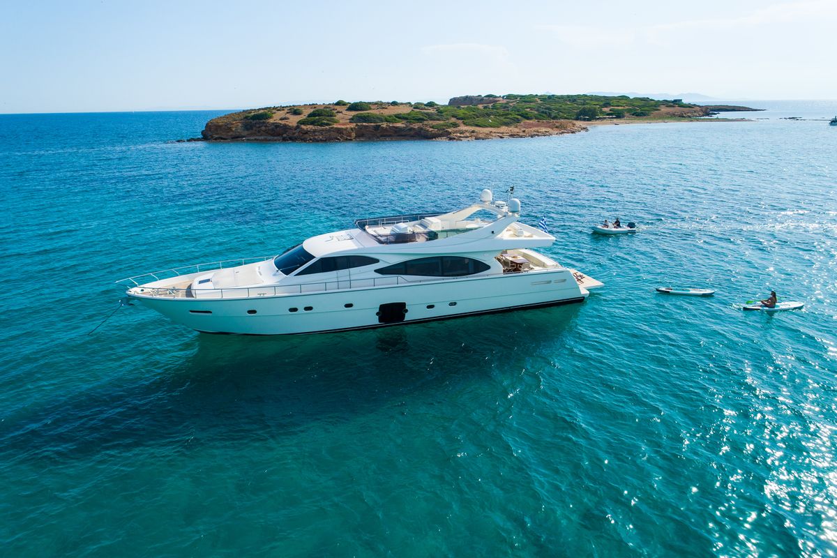 Exterior view of Nineteen, a Ferretti 780 yacht at Athens, Greece