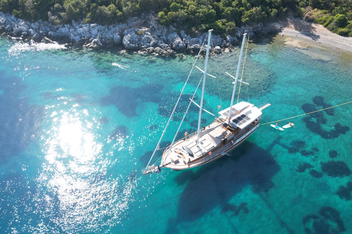 Exterior view of Carpe Diem XI, a Gulet Gulet gulet at Bodrum, Turkey