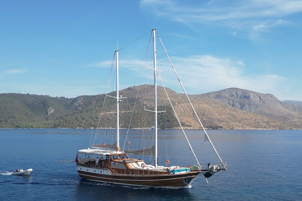 Exterior view of Carpe Diem XI, a Gulet Gulet gulet at Bodrum, Turkey