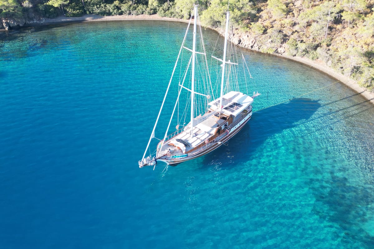 Exterior view of Carpe Diem XI, a Gulet Gulet gulet at Bodrum, Turkey