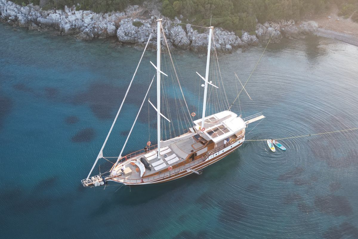 Exterior view of Carpe Diem XI, a Gulet Gulet gulet at Bodrum, Turkey