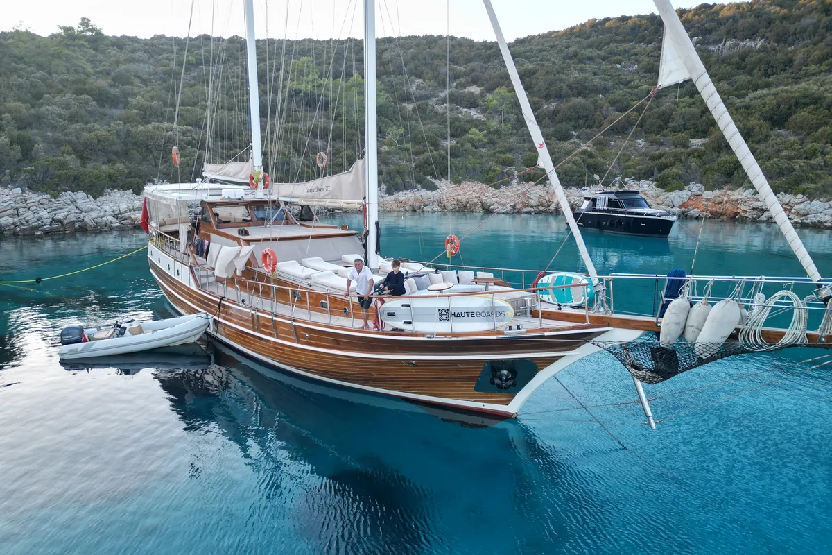 Exterior view of Carpe Diem XI, a Gulet Gulet gulet at Bodrum, Turkey