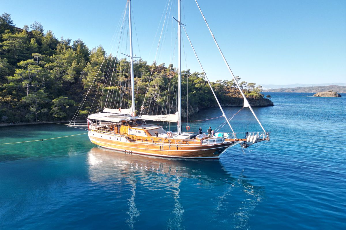 Exterior view of Carpe Diem XI, a Gulet Gulet gulet at Bodrum, Turkey