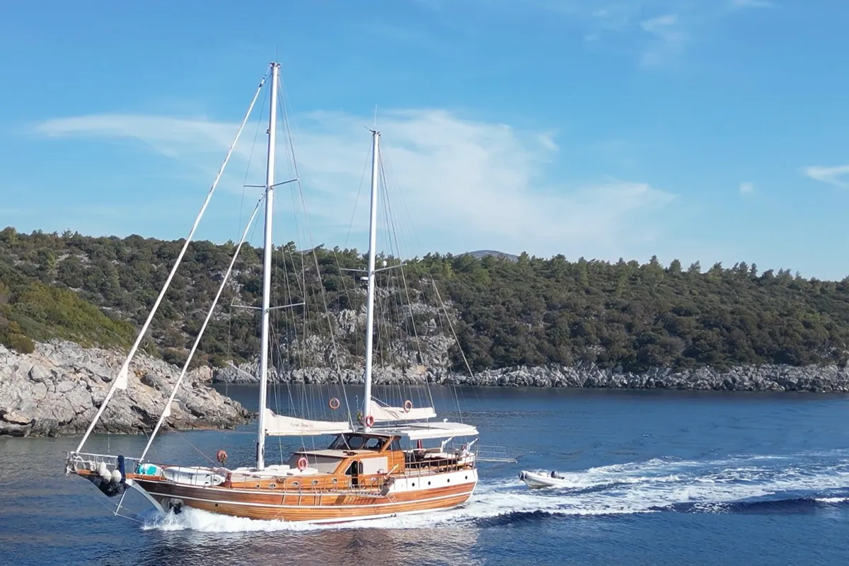 Exterior view of Carpe Diem XI, a Gulet Gulet gulet at Bodrum, Turkey