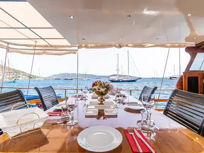 Deck of Carpe Diem XI, a Gulet Gulet gulet at Bodrum, Turkey