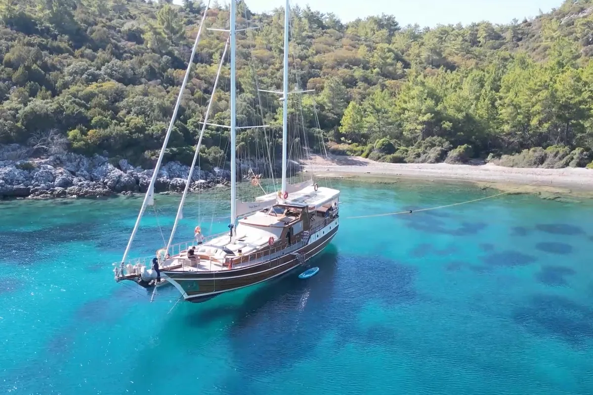Exterior view of Carpe Diem XI, a Gulet Gulet gulet at Bodrum, Turkey