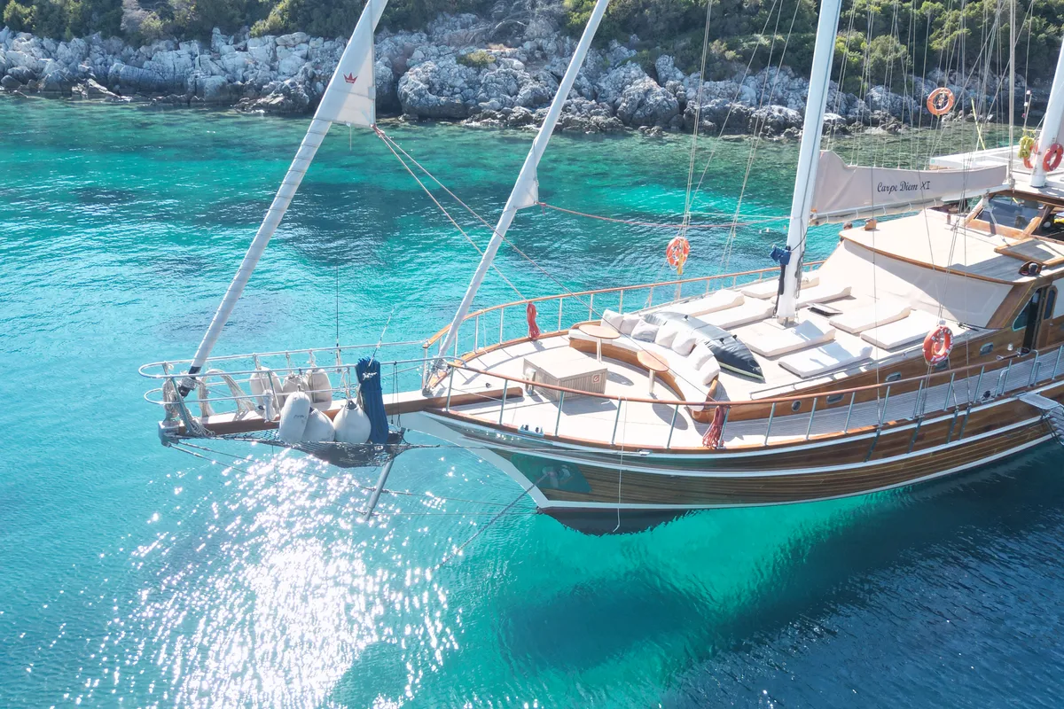 Deck of Carpe Diem XI, a Gulet Gulet gulet at Bodrum, Turkey