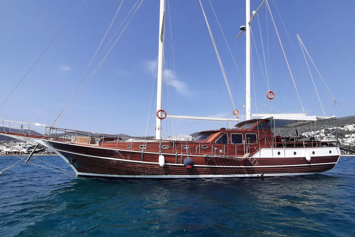 Exterior view of Carpe Diem XI, a Gulet Gulet gulet at Bodrum, Turkey