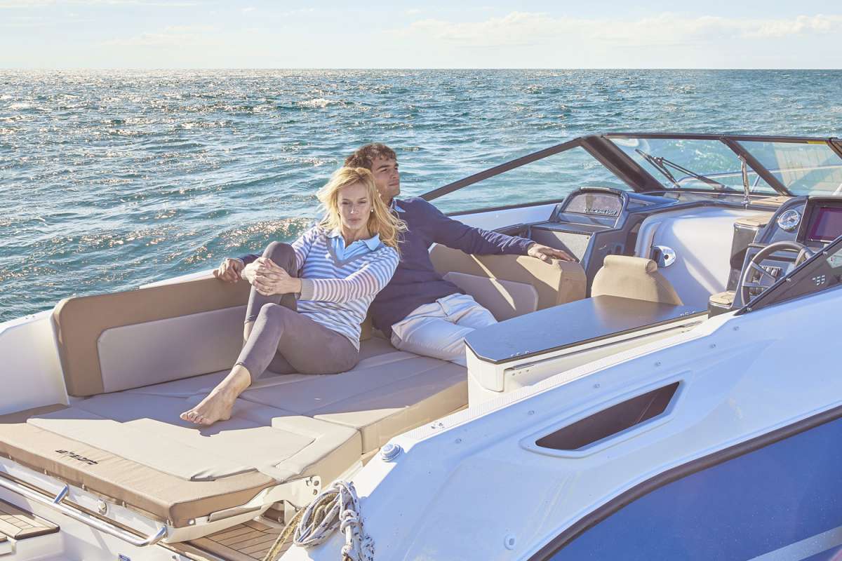 Deck of Pure Pleasure, a Quicksilver Activ 755 CR motorboat at Tribunj, Croatia