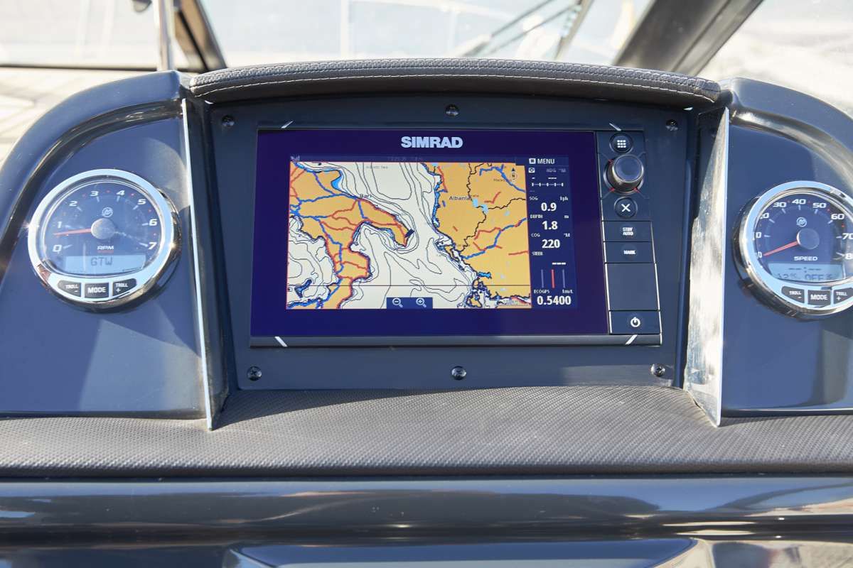Cockpit of Pure Pleasure, a Quicksilver Activ 755 CR motorboat at Tribunj, Croatia
