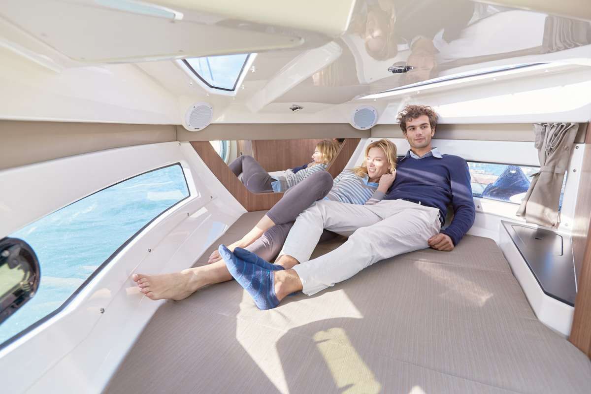 Cabin on Pure Pleasure, a Quicksilver Activ 755 CR motorboat at Tribunj, Croatia