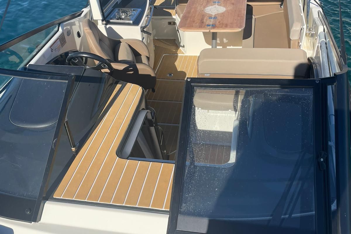 Deck of Pure Pleasure, a Quicksilver Activ 755 CR motorboat at Tribunj, Croatia