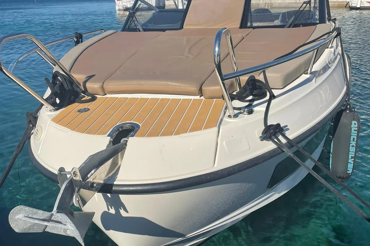 Deck of Pure Pleasure, a Quicksilver Activ 755 CR motorboat at Tribunj, Croatia