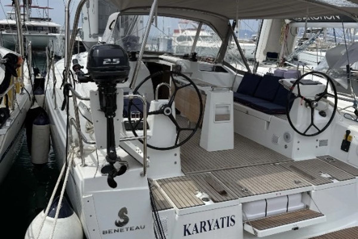 Cockpit of KARYATIS, a Beneteau Oceanis 37 sailboat at Athens, Greece