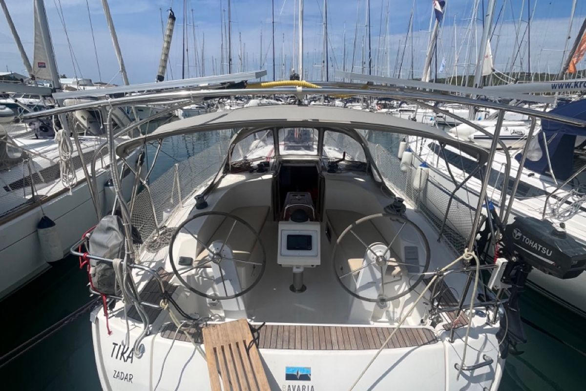 Exterior view of TIKA, a Bavaria Cruiser 34 sailboat at Općina Sukošan, Croatia