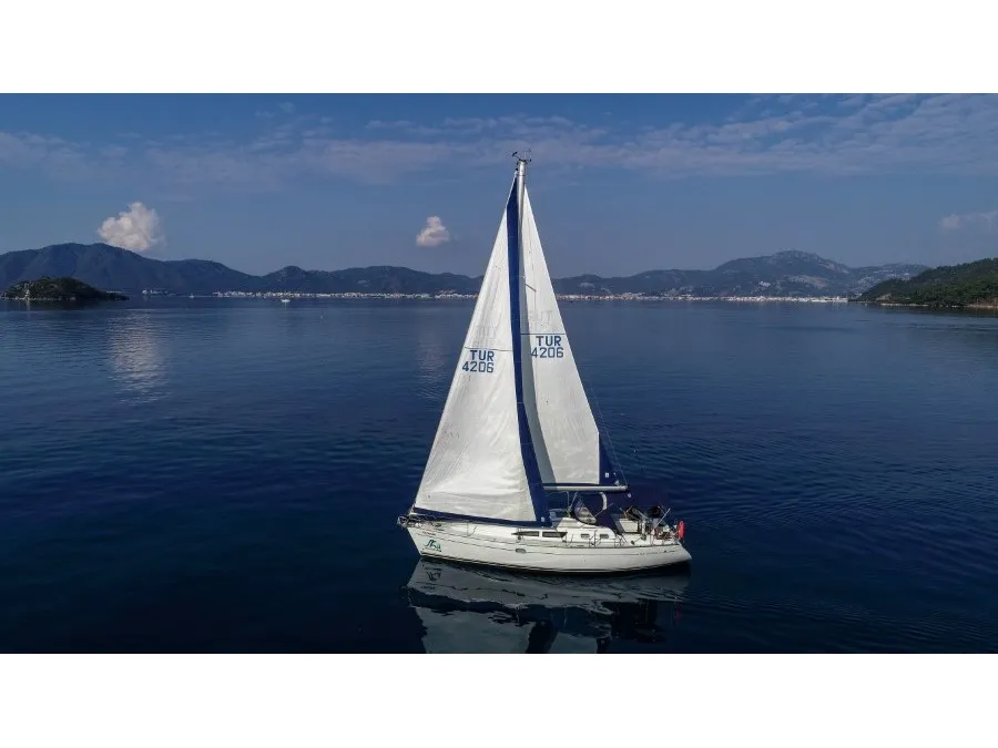 Exterior view of Kacamak, a Jeanneau Sun Odyssey 37 sailboat at Marmaris, Turkey