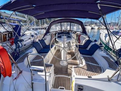 Cockpit of Kacamak, a Jeanneau Sun Odyssey 37 sailboat at Marmaris, Turkey