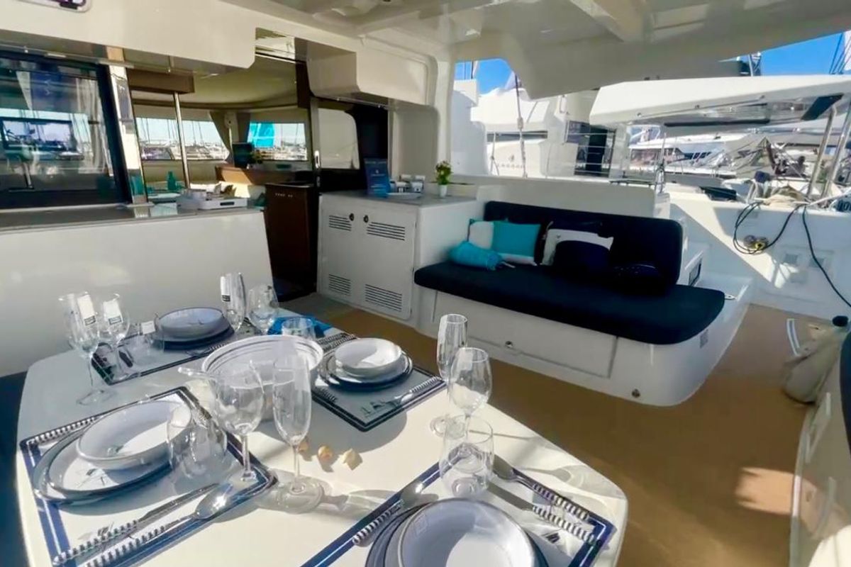 Deck of Barone, a Lagoon 46 catamaran at Salerno, Italy