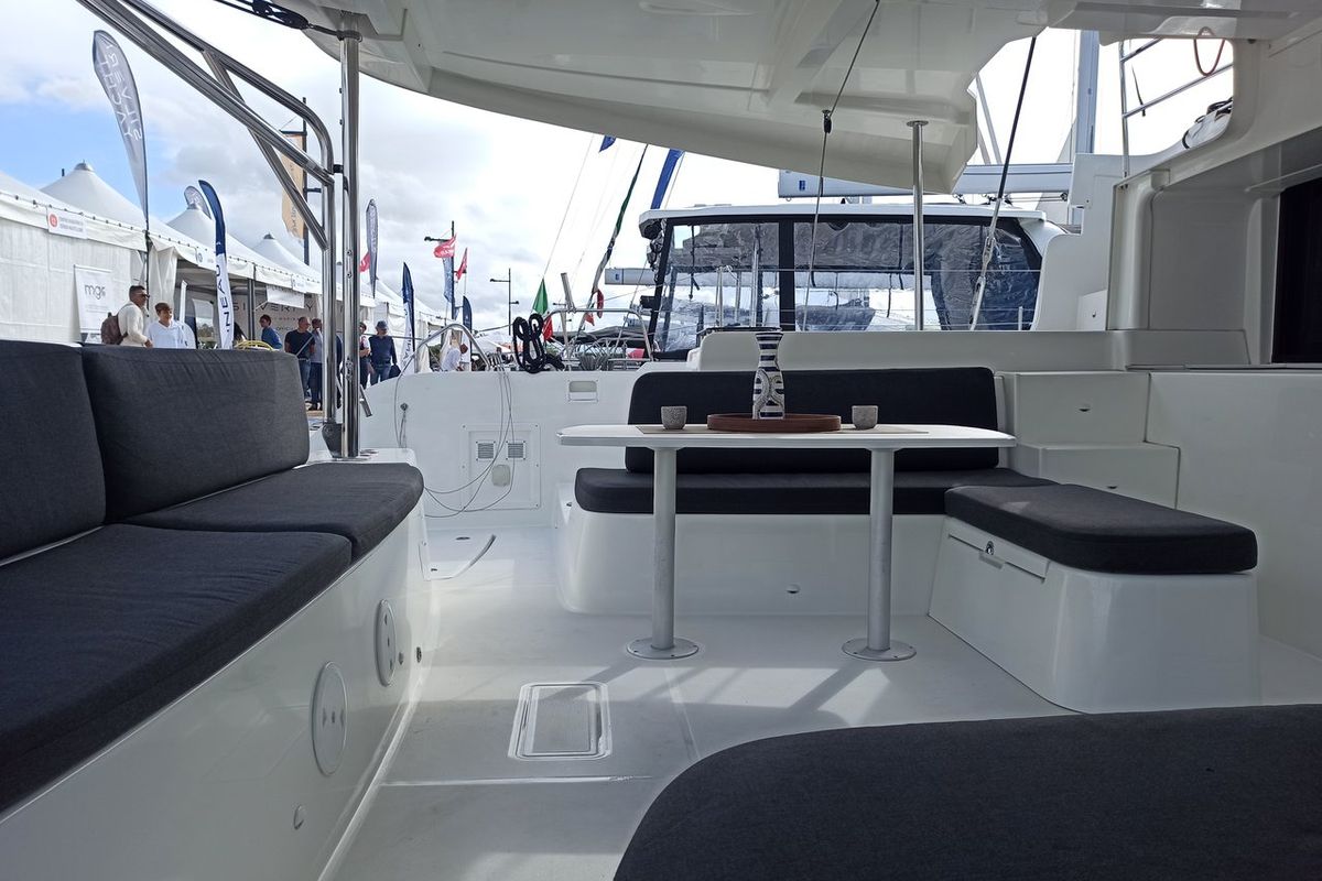 Deck of Barone, a Lagoon 46 catamaran at Salerno, Italy