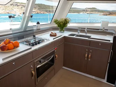 Galley of Jolene, a Bali Catspace catamaran at Pirovac, Croatia