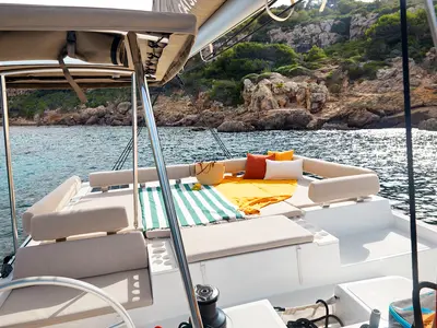 Deck of Jolene, a Bali Catspace catamaran at Pirovac, Croatia