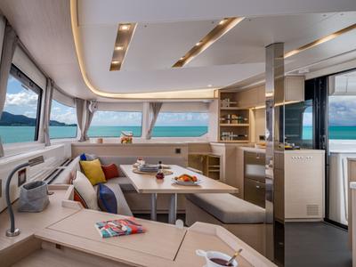Salon of CAVO D' ORO, a Lagoon 46 catamaran at Athens, Greece