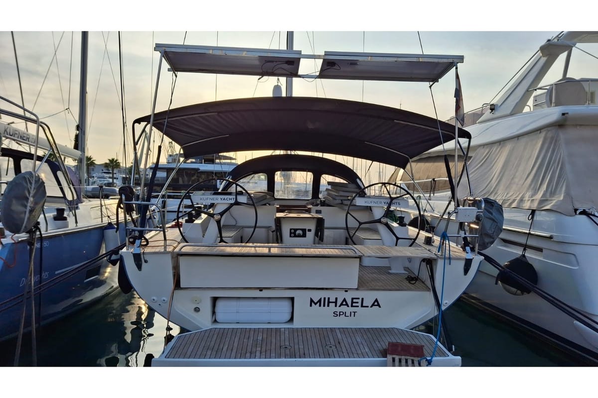 Exterior view of Mihaela, a D&D Kufner 54 Exclusive sailboat at Grad Trogir, Croatia