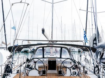 Cockpit of Midas, a Bavaria C45 sailboat at Tourlos, Greece