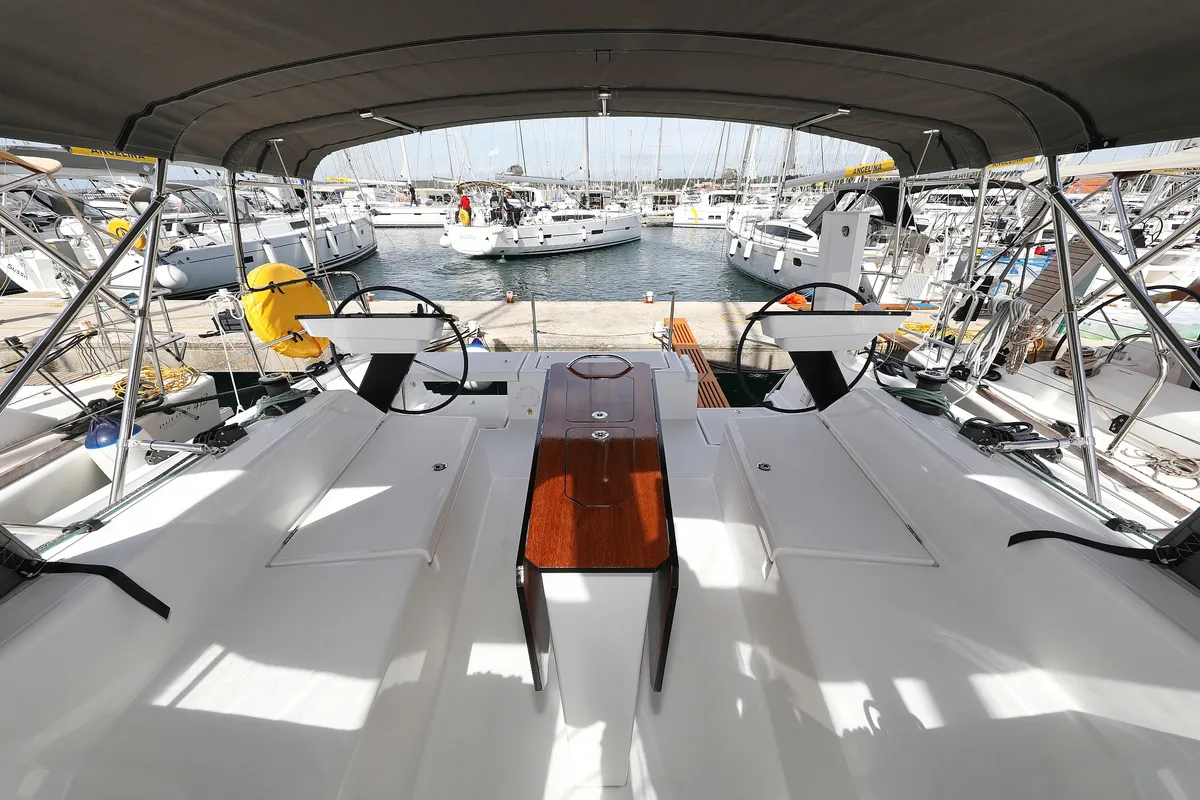 Cockpit of Poppy, a Dufour 41 sailboat at Grad Biograd na Moru, Croatia