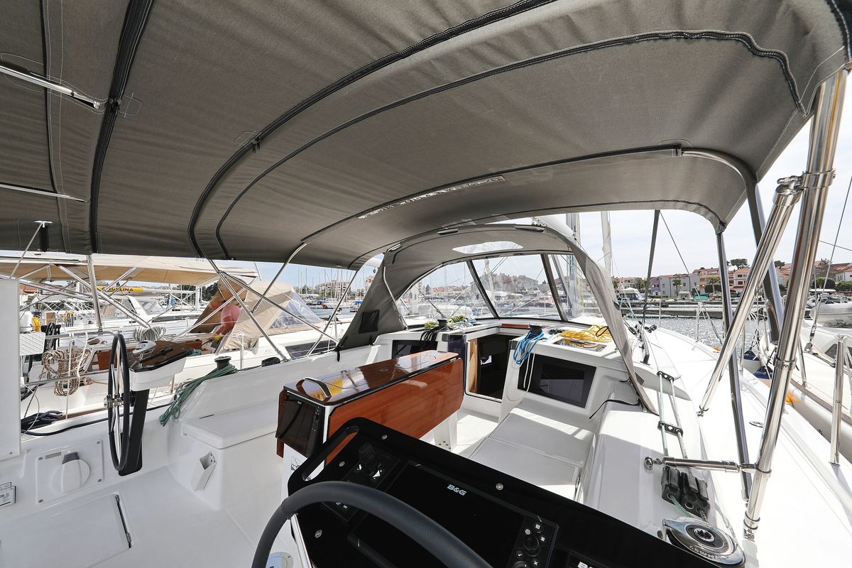 Deck of Poppy, a Dufour 41 sailboat at Grad Biograd na Moru, Croatia