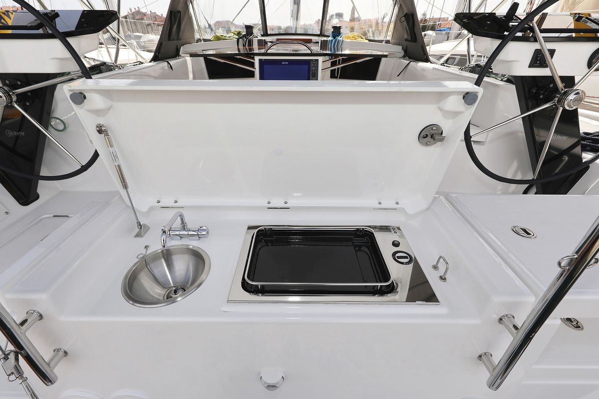 Deck of Poppy, a Dufour 41 sailboat at Grad Biograd na Moru, Croatia