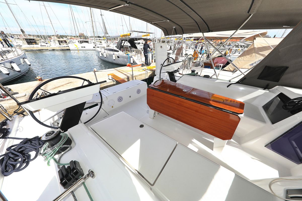 Cockpit of Poppy, a Dufour 41 sailboat at Grad Biograd na Moru, Croatia
