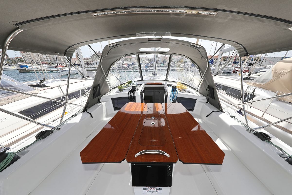 Cockpit of Poppy, a Dufour 41 sailboat at Grad Biograd na Moru, Croatia