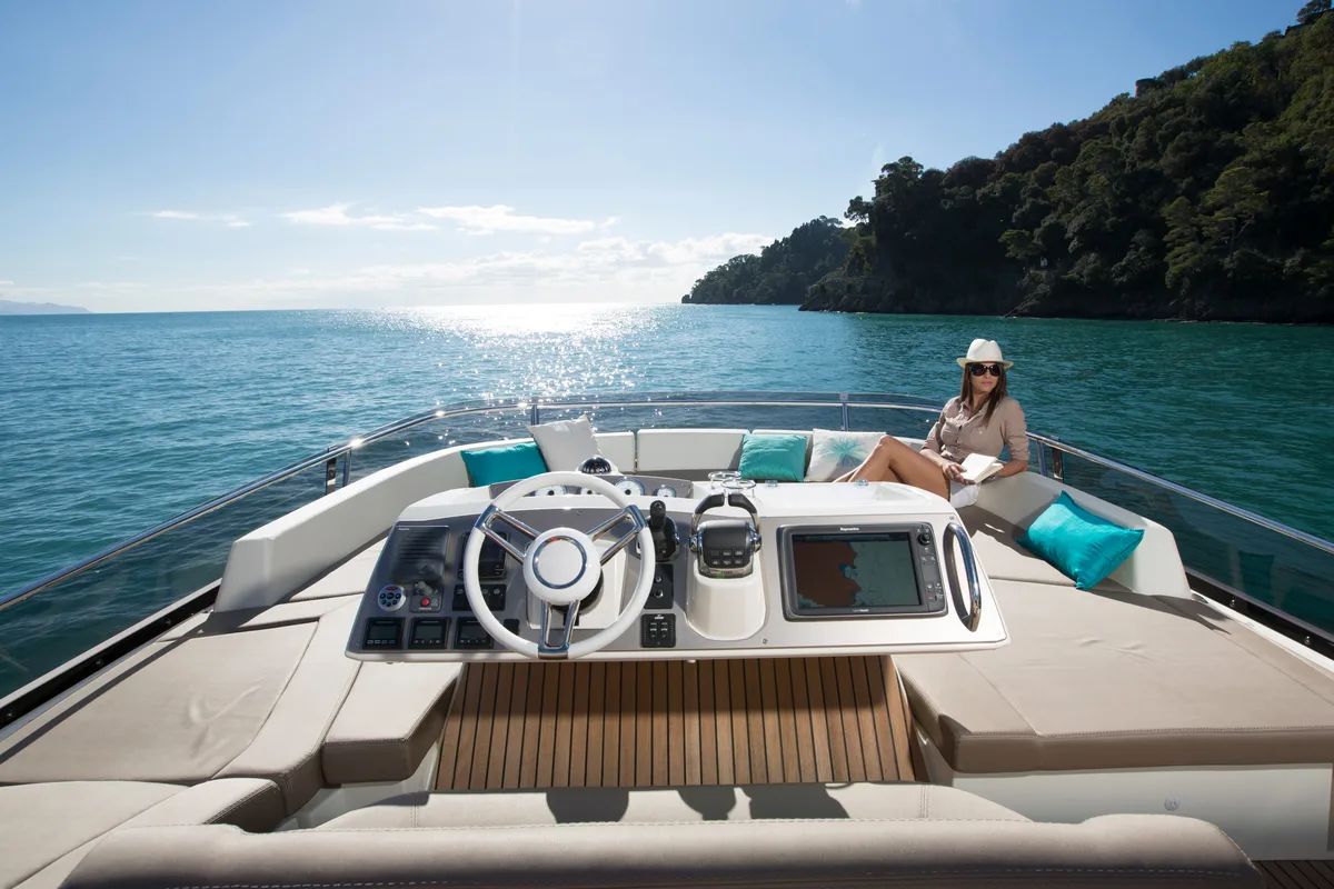 Cockpit of Kismet, a Prestige 620 yacht at Malé, Maldives