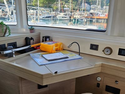 Cockpit of A-Sphere, a Lagoon 46 catamaran at Marmaris, Turkey