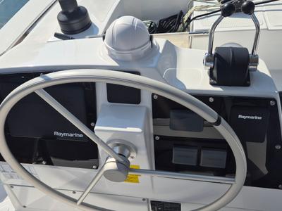 Cockpit of Solo Star, a Bali 4.6 catamaran at Fethiye, Turkey