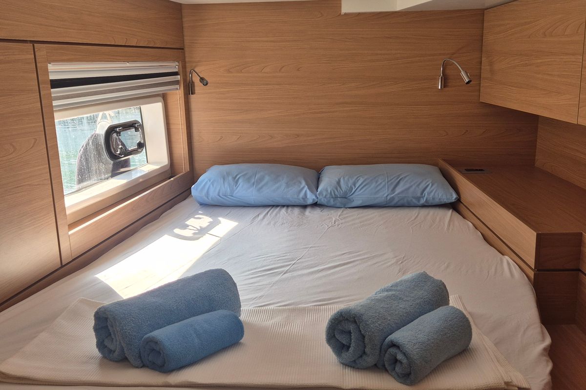 Cabin on Solo Star, a Bali 4.6 catamaran at Fethiye, Turkey