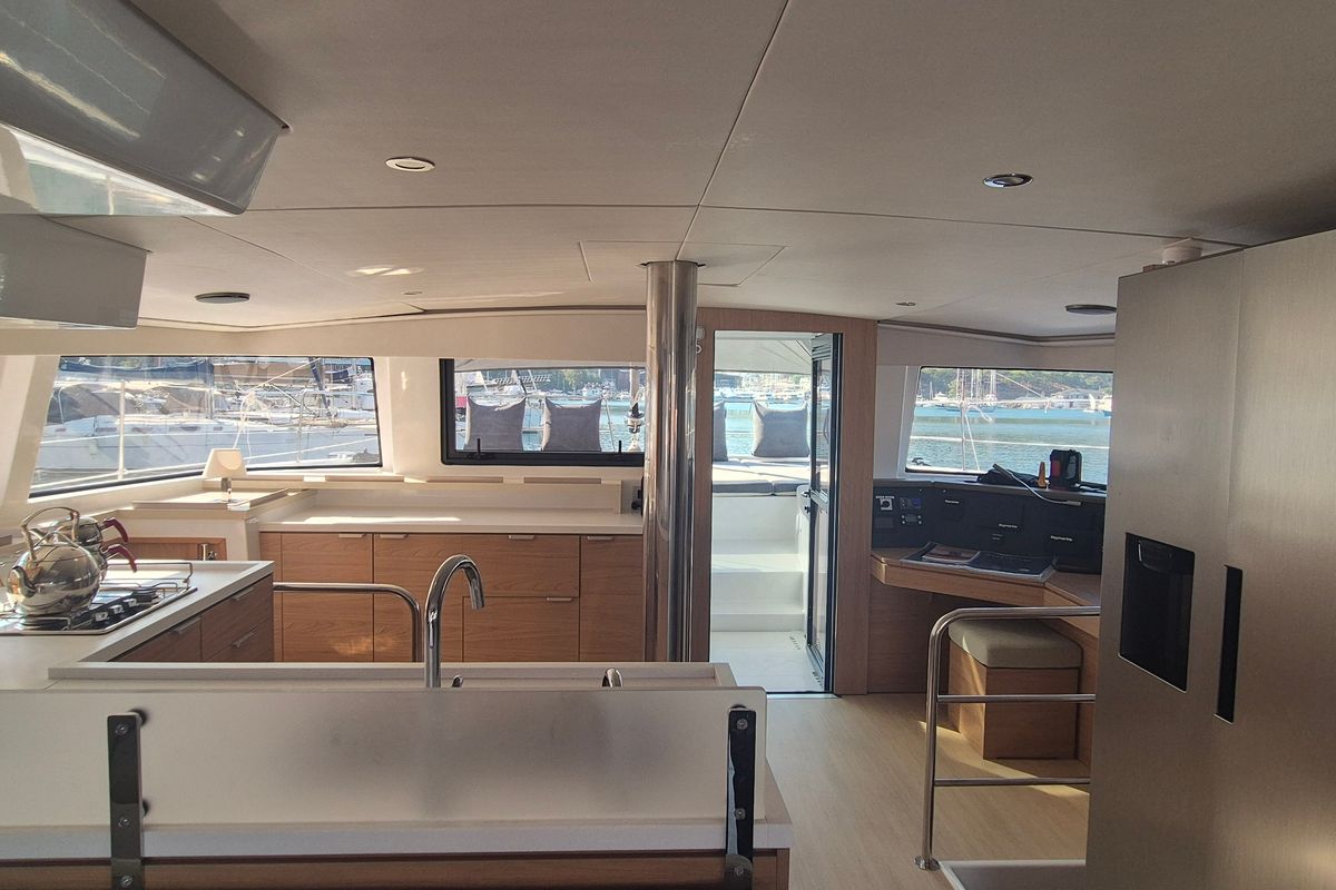 Galley of Solo Star, a Bali 4.6 catamaran at Fethiye, Turkey