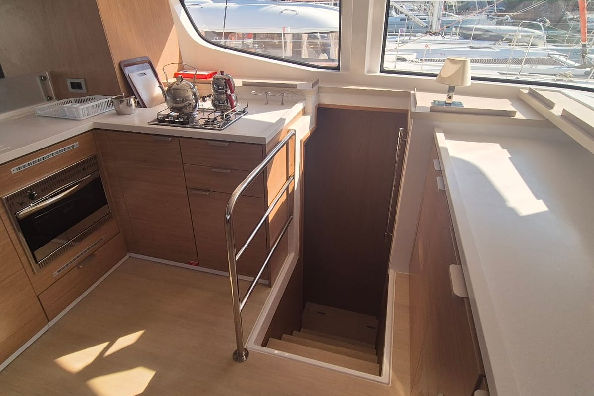 Galley of Solo Star, a Bali 4.6 catamaran at Fethiye, Turkey