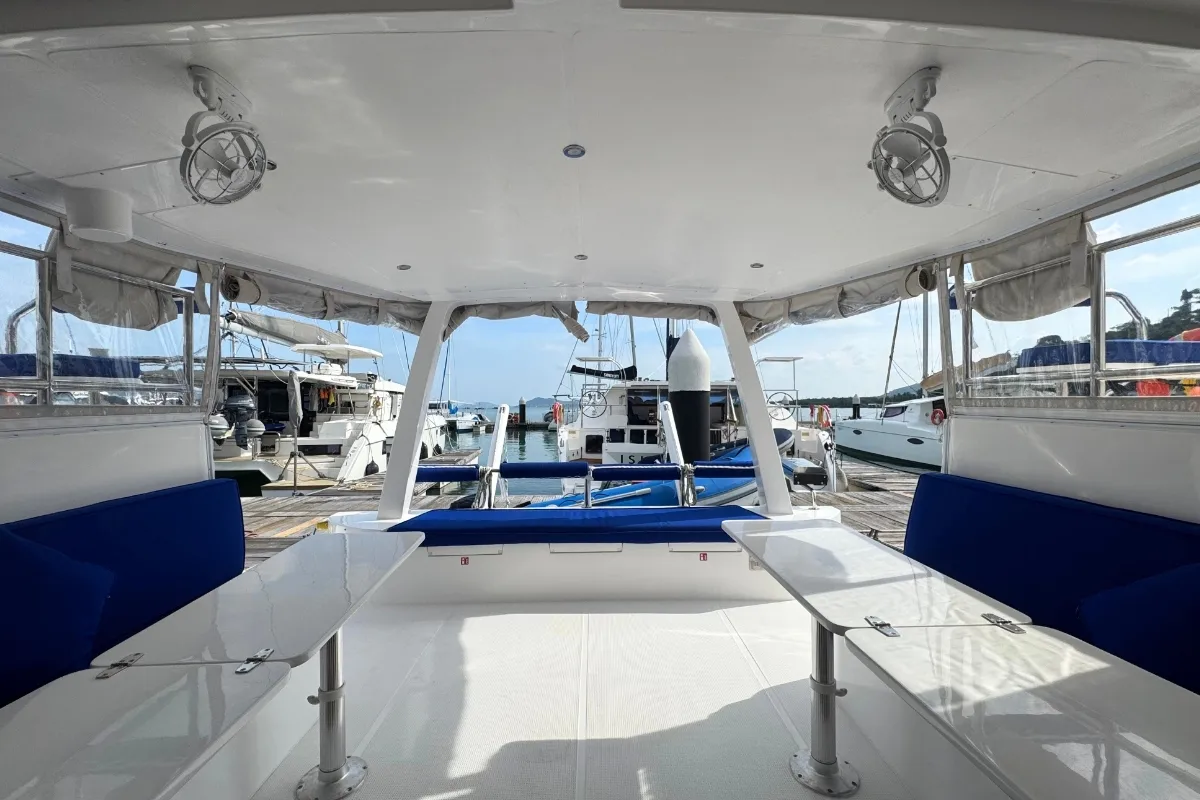 Deck of Isle Phantom, a Island Spirit Yachts Island Spirit 410 catamaran at Baan Salak Phet, Thailand