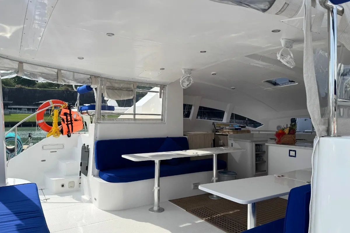 Deck of Isle Phantom, a Island Spirit Yachts Island Spirit 410 catamaran at Baan Salak Phet, Thailand