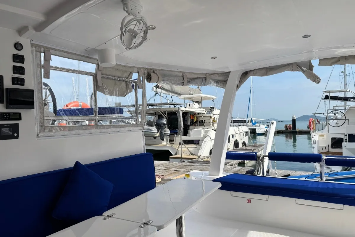 Deck of Isle Phantom, a Island Spirit Yachts Island Spirit 410 catamaran at Baan Salak Phet, Thailand