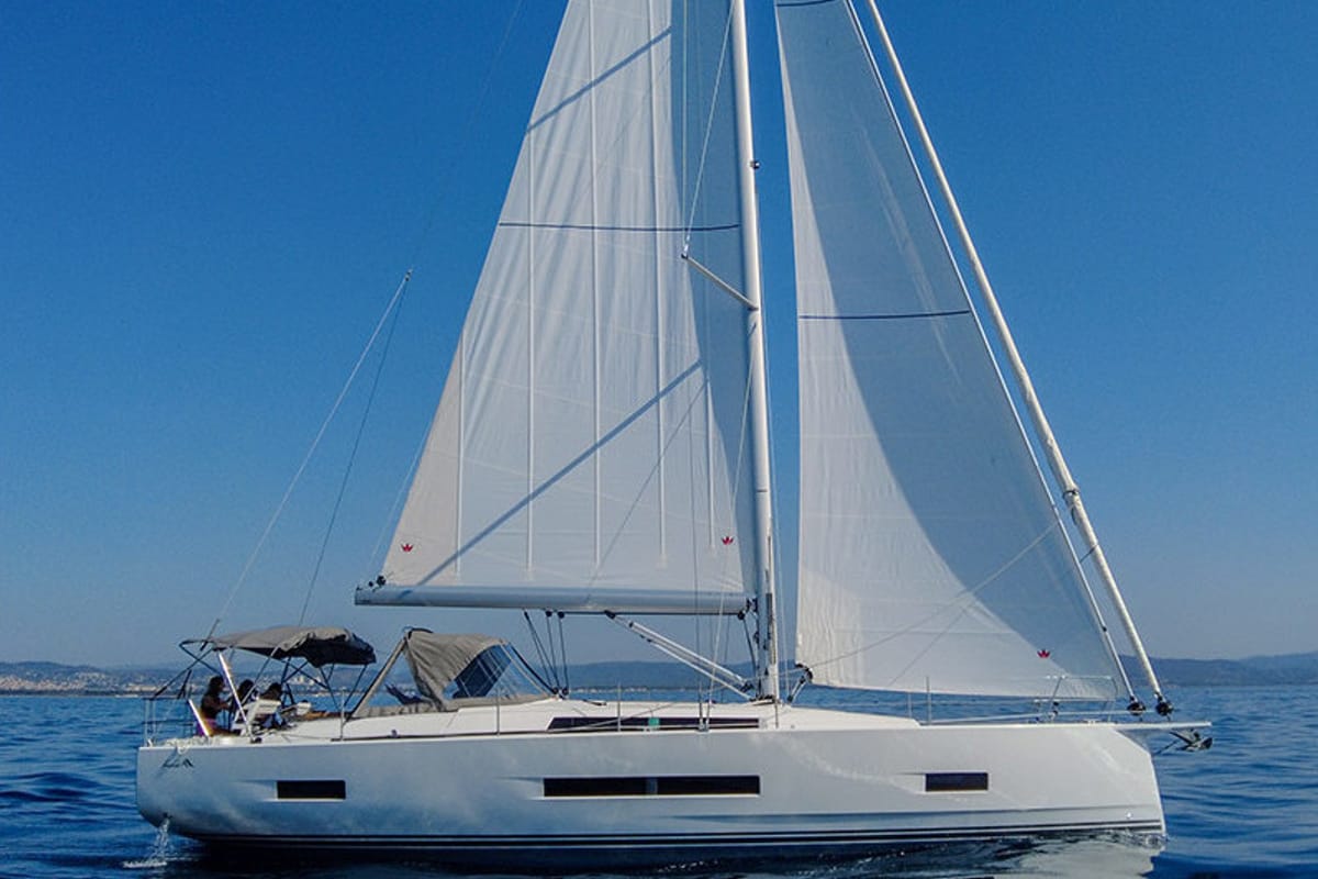 Exterior view of Astan, a Hanse Yachts Hanse 460 sailboat at Cogolin, France