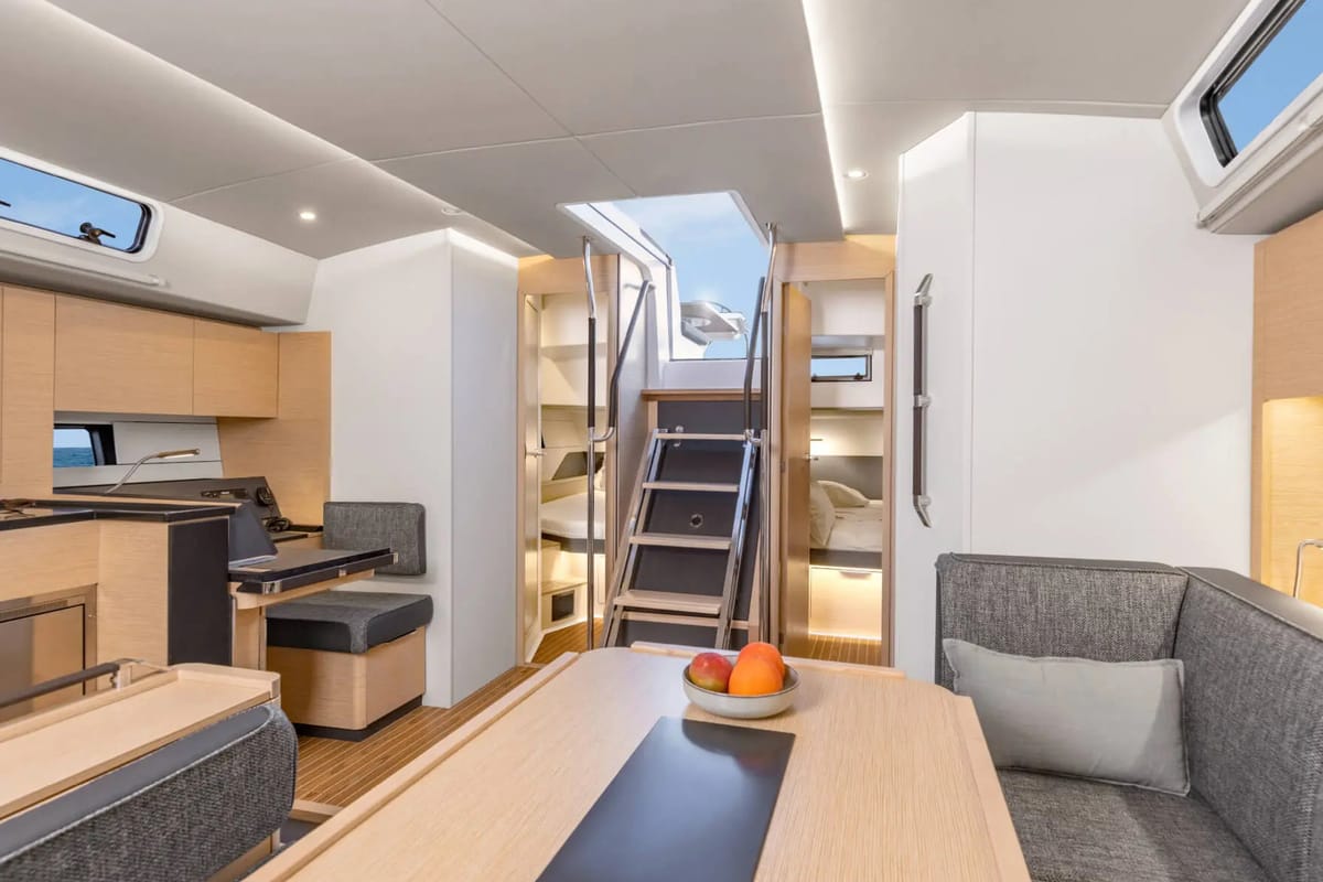 Salon of Astan, a Hanse Yachts Hanse 460 sailboat at Cogolin, France