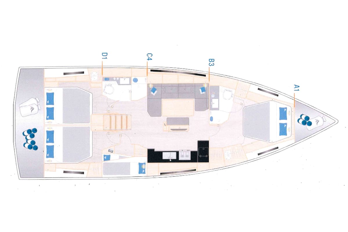Floor plan of Astan, a Hanse Yachts Hanse 460 sailboat at Cogolin, France